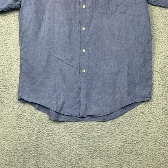 Brooks Brothers 346 Shirt Mens Medium Blue Linen Short Sleeve Button Pocket - Picture 3 of 10